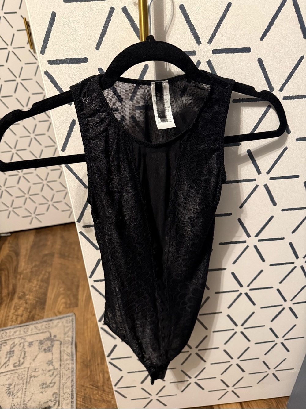 Black Lace-Overlay Sleeveless Bodysuit - Women